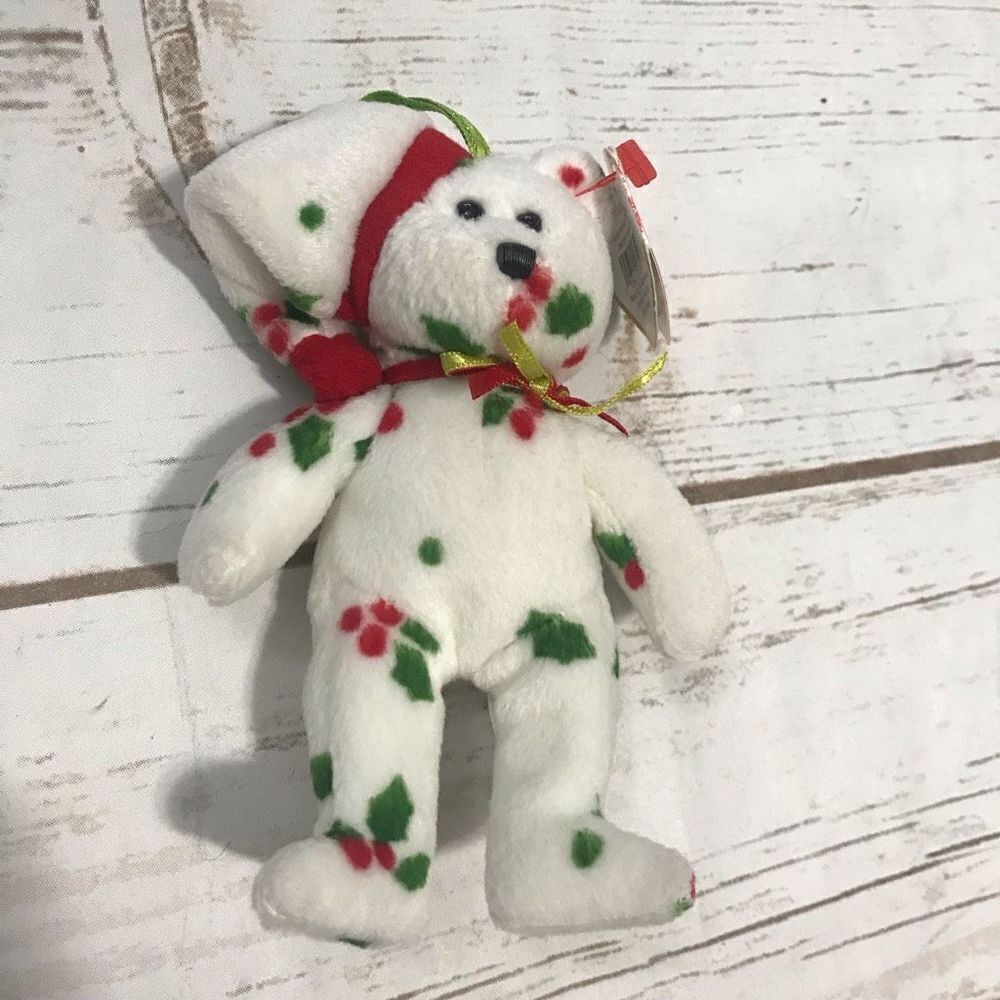 Vintage TY‎ 1998 Holiday Teddy Bear Jingle Beanies Plush Christmas Ornament